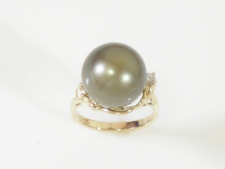 핑크래디 14k 그린빛 13.5mm 흑진주 다이아반지